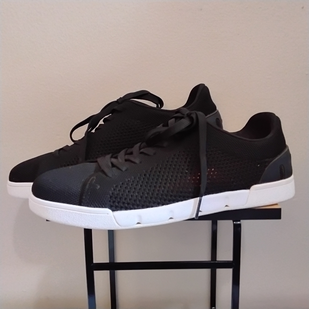 Swims Black Knit Lace-Up Sneakers with White Sole – Size 8 Women EUC - Picture 3 of 16